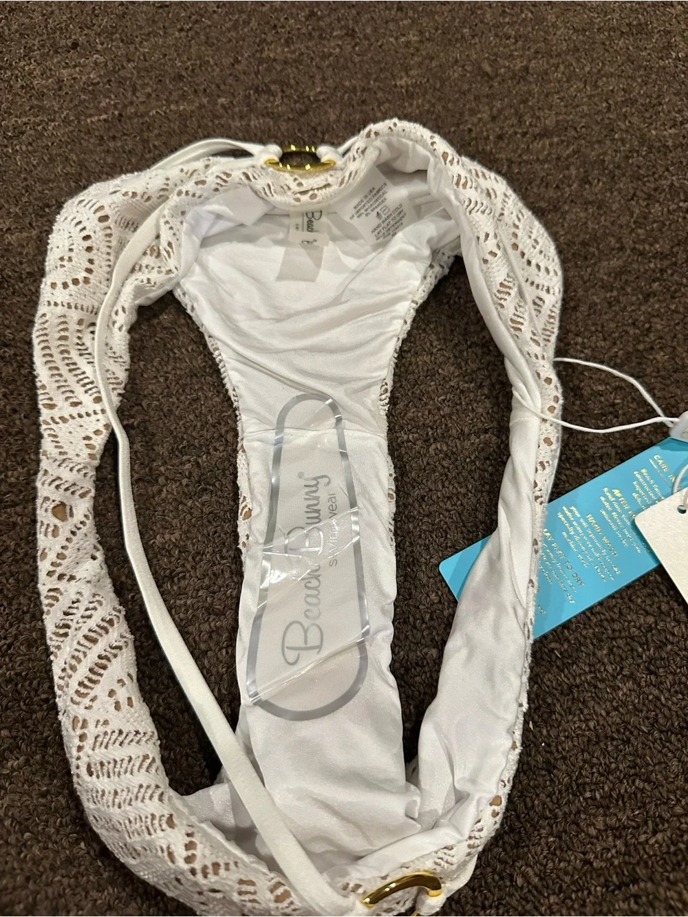 Beach Bunny White Crochet Bikini Set with Gold Ring Accents - Picture 4 of 6